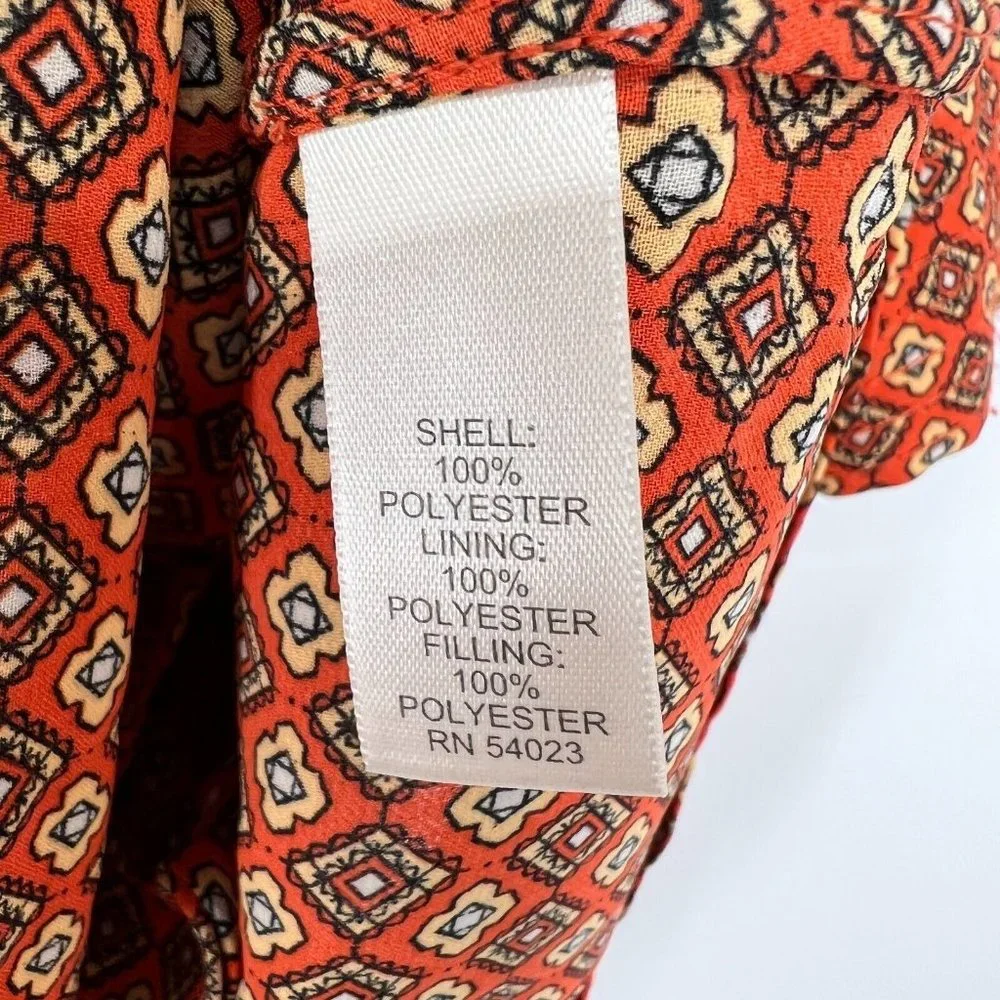 Banana Republic Dress Orange Printed V Neck Long Sleeve Tie Waist - Picture 7 of 11